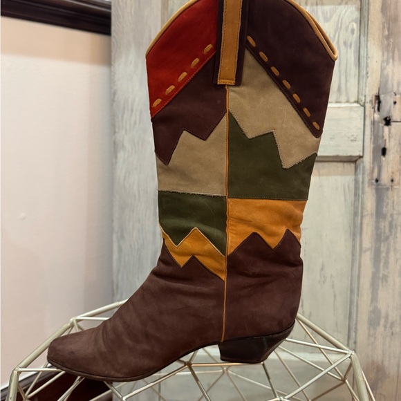 Roberto Suede Patchwork High Boots | Size 8.0 western vintage boho - Picture 7 of 11